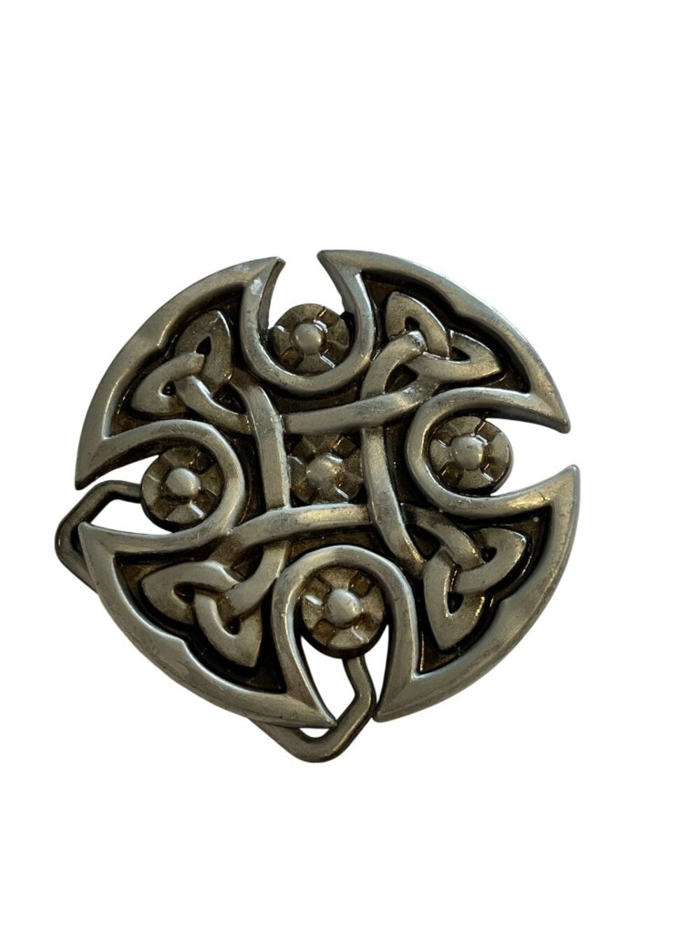 Celtic Cross Belt Buckle Irish Antique Knot Shield Brushed Silver 2.5" Indie 80s